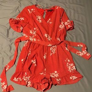 Red/pink floral romper